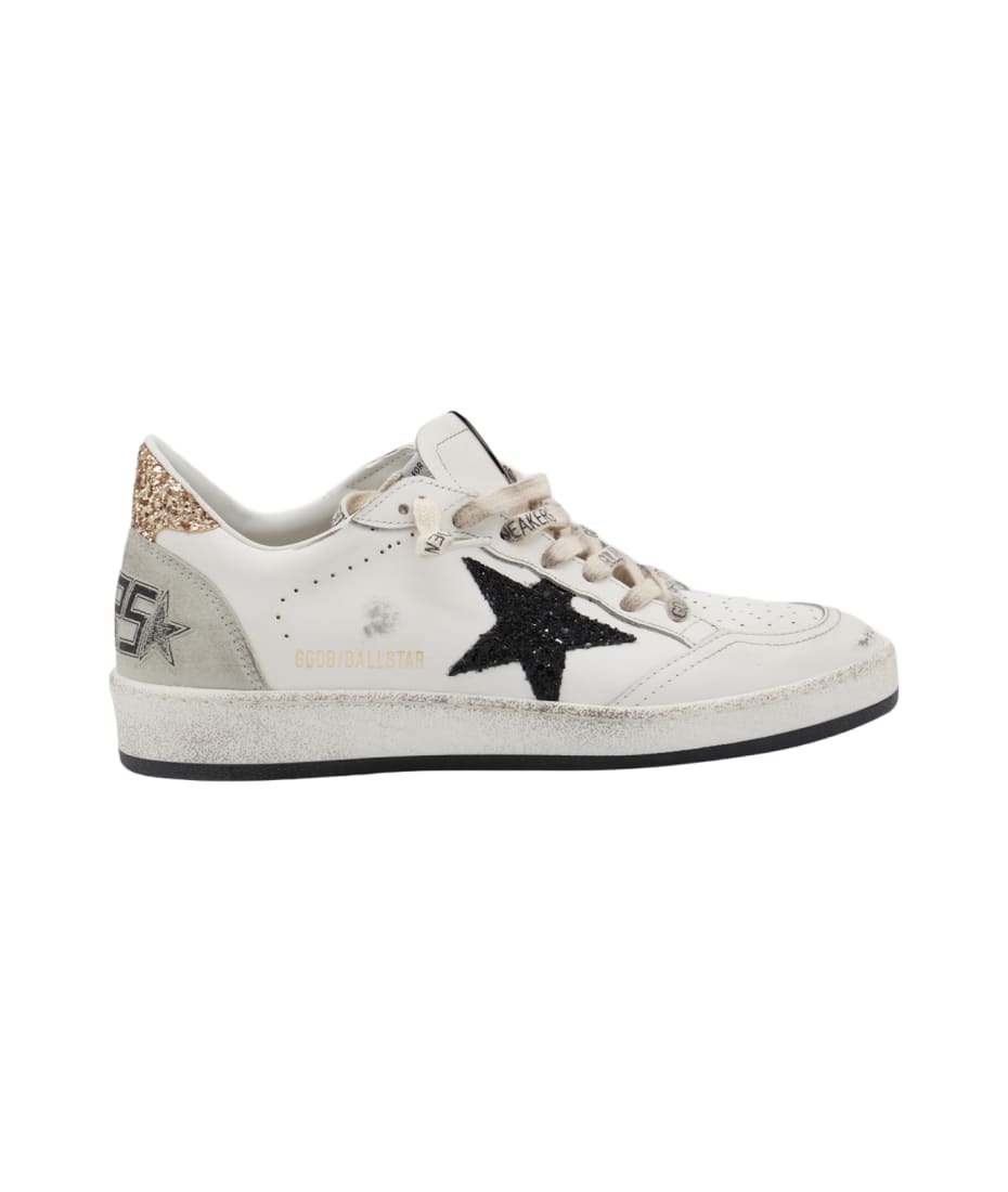 【GOLDEN GOOSE】WHITE AND GOLD LEATHER BALL STAR LOW TOP Golden Goose Ball Star Sneaker Milk White Leather/Gold sz 38