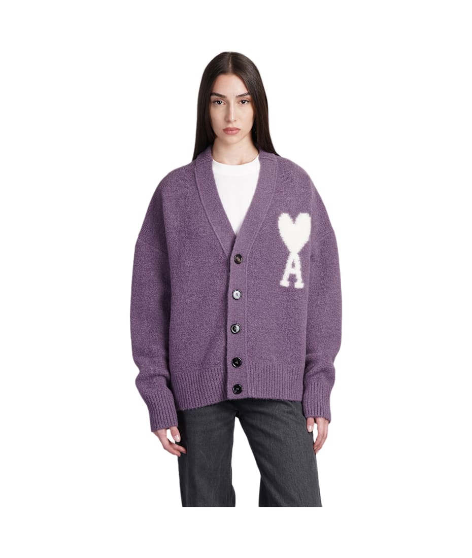 Ami Alexandre Mattiussi Cardigan In Viola Wool | italist