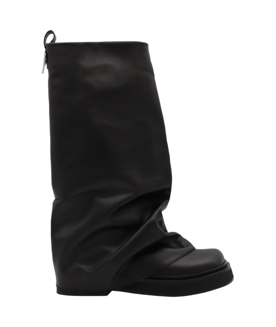 The Attico Black Leather Robin Boots - Black