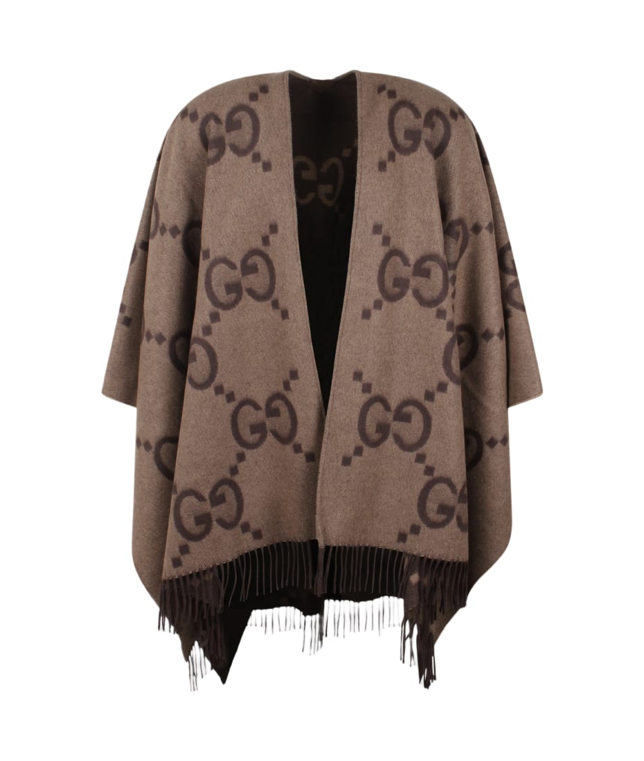 【関税＆送料込み】Gucci Jacquard Wool Cape GG wool jacquard cape in brown and beige | GUCCI® CA