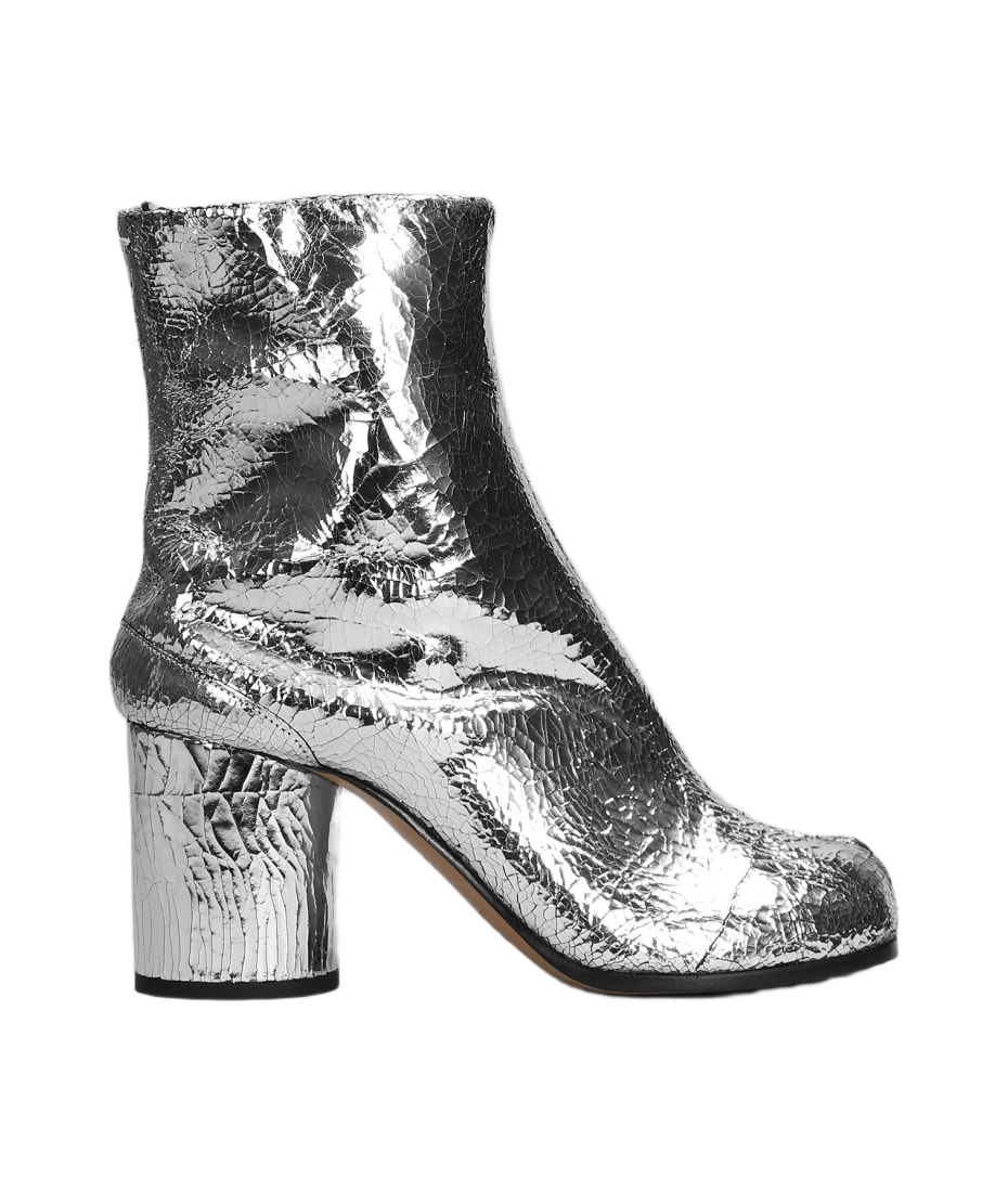 Maison Margiela Tabi High Heels Ankle Boots In Silver Leather