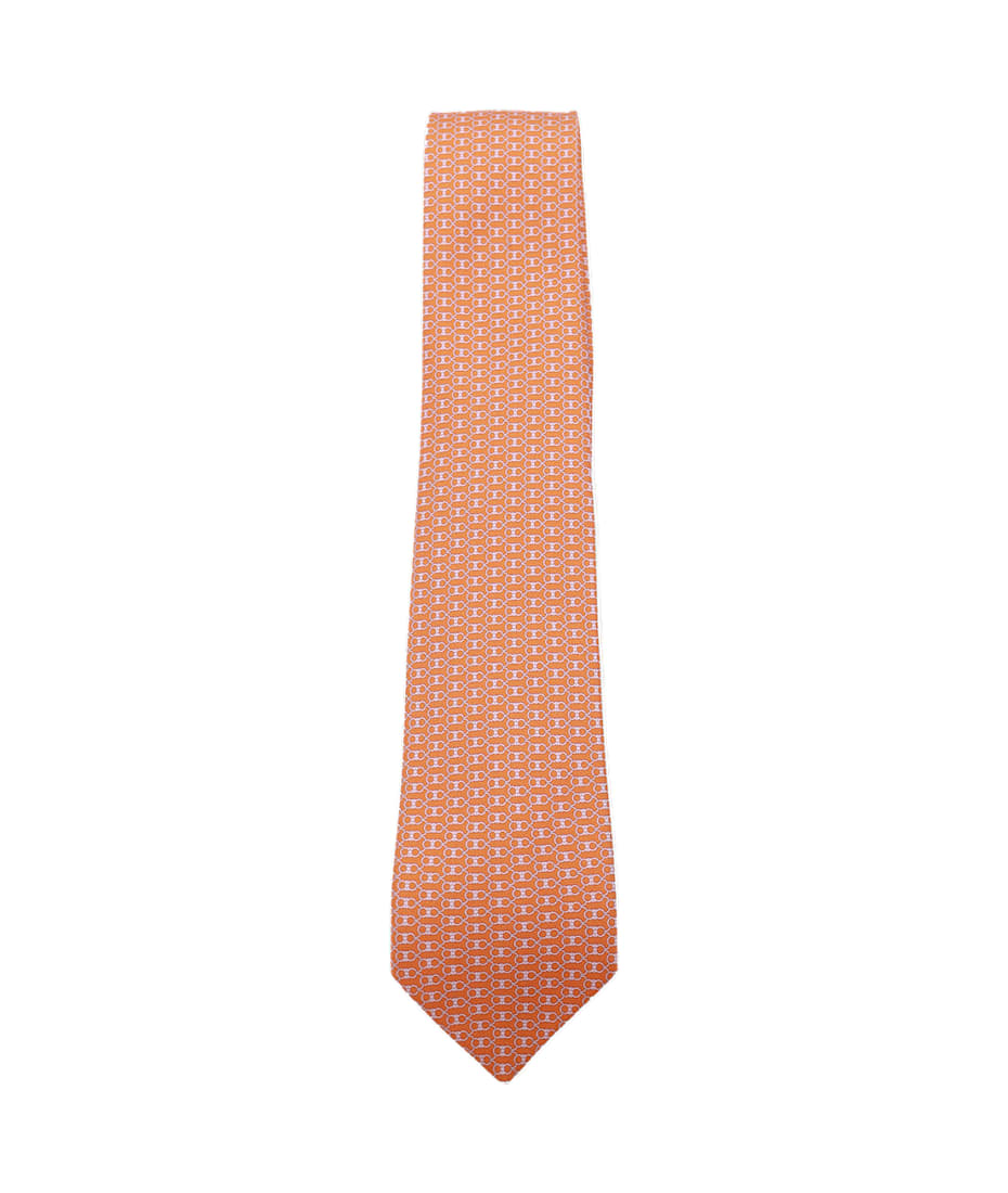 Ferragamo Orange Silk Tie Men