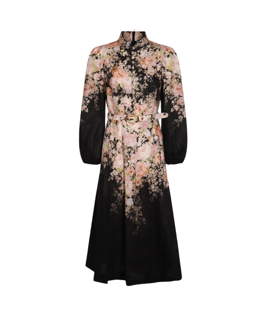 Zimmermann Black And Pink Linen Dress italist