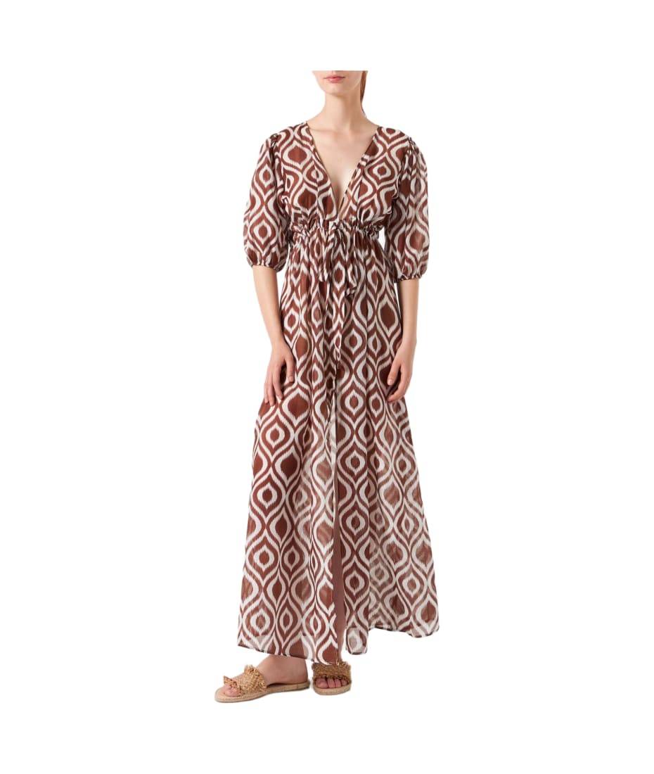 MC2 Saint Barth Cotton And Silk Long Beach Dress Bliss With Ikat Print