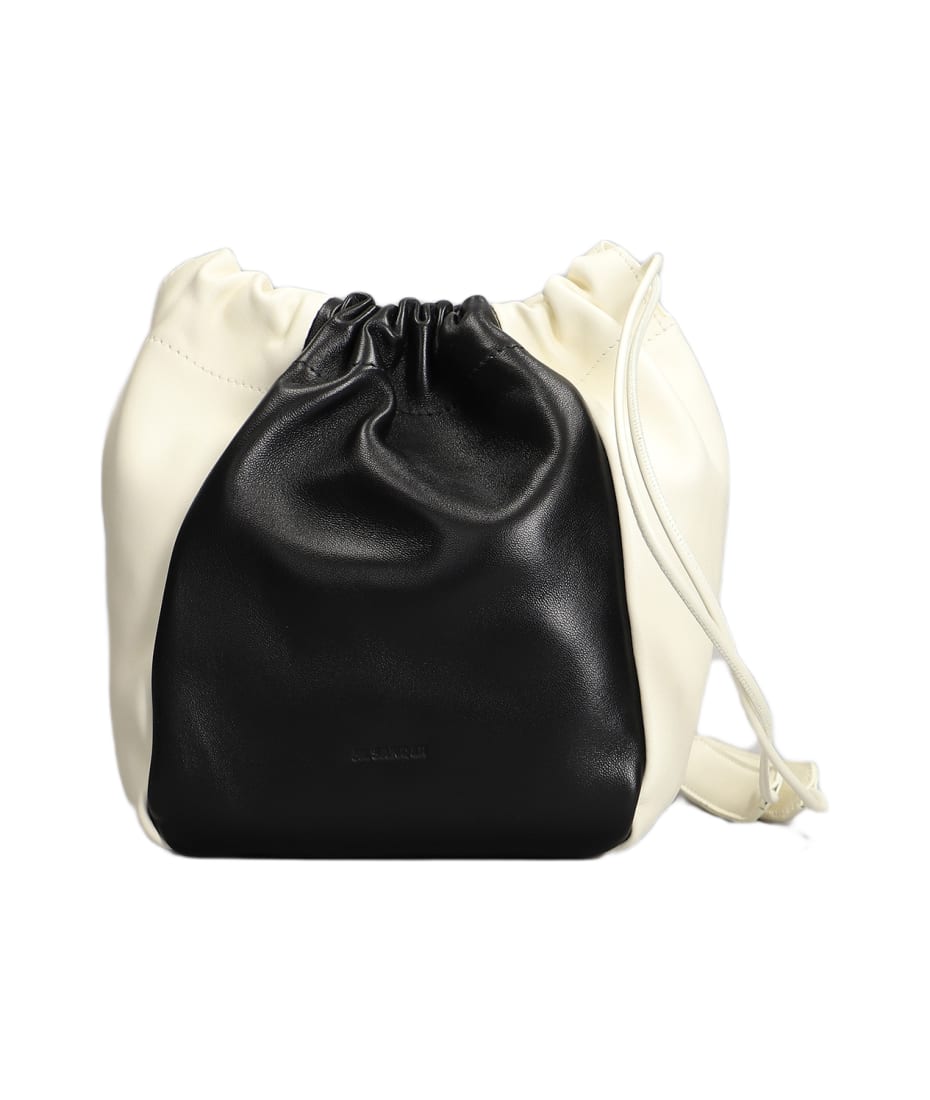 Jil Sander Dumpling Bicolor Shoulder Bag In Black Leather