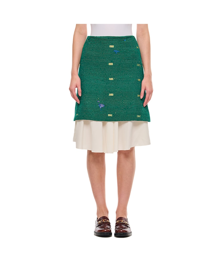 ワンピース WALES BONNER Women Mid Skirts WS23DR04PL03100 42994 IVORY WH Wales Bonner Triumph Embellished Silk Organza Midi Skirt