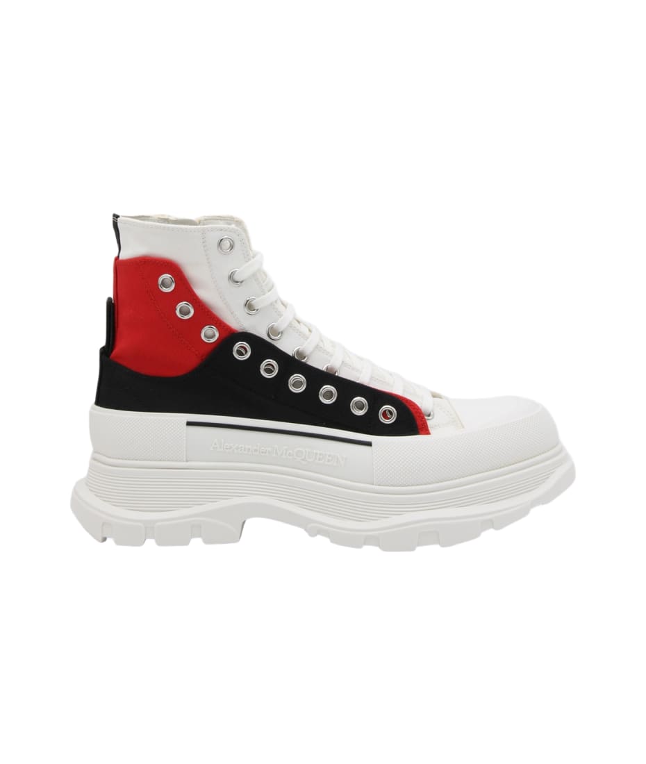 White Black And Red Canvas Boots