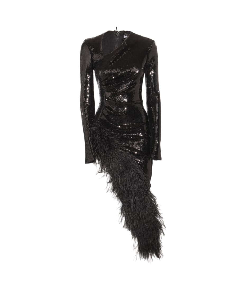 David Koma Black Sequin Midi Dress