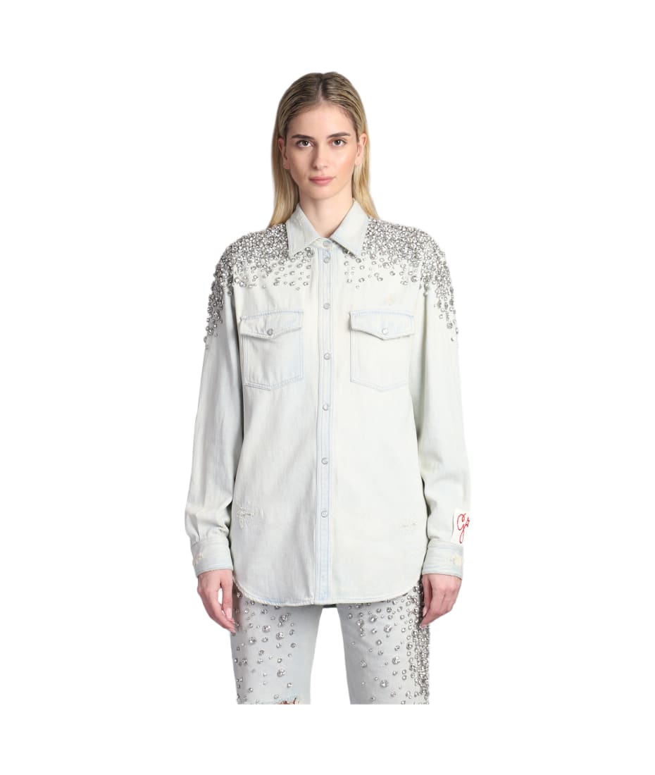 slim fit dress slacks Golden Goose Golden Chemisier Dress Stone Washed Denim Blue main image 1