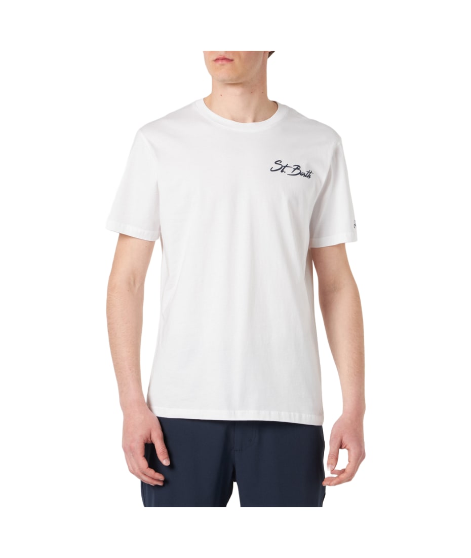 MC2 Saint Barth Man Cotton T-shirt With St. Barth Surf Print