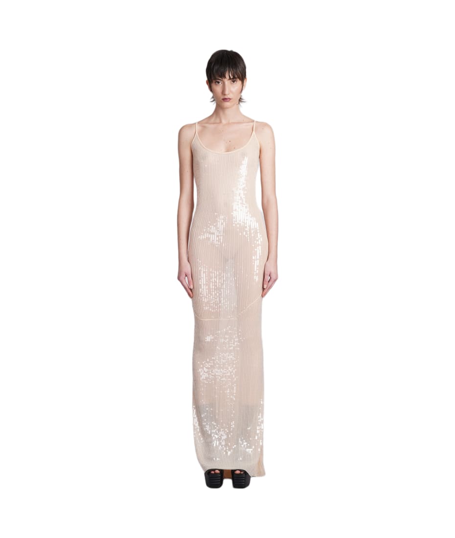 Rick Owens Lilies Slip Gown Dress In Beige Polyamide