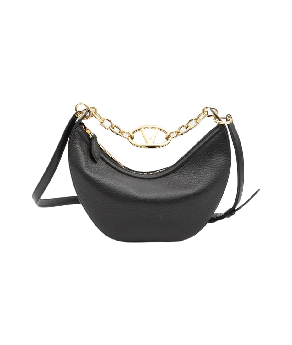 ショルダーバッグ・ポシェット VALENTINO Black leather small Hobo VLogo Moon handbag Small Vlogo Moon Hobo Bag In Grainy Calfskin With Chain for