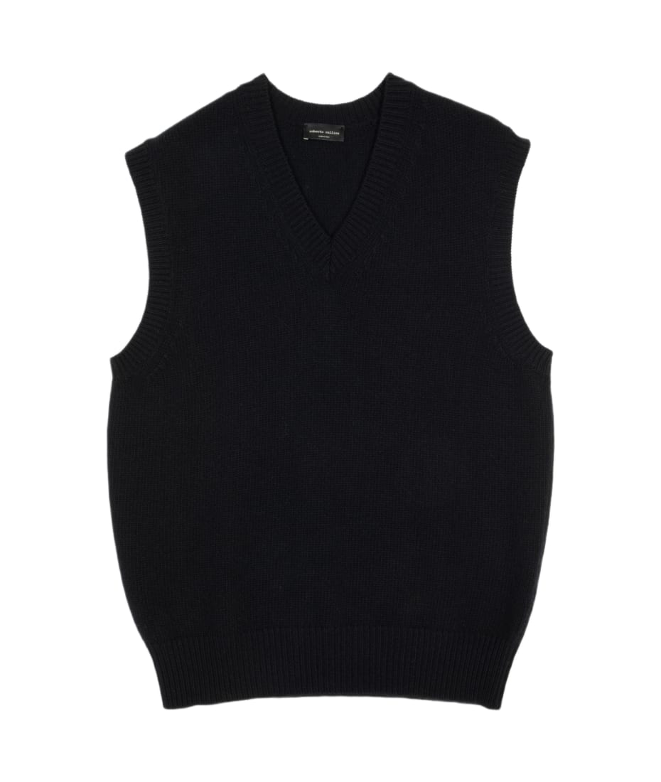 Gilet Scollo V Comfy Black wool v-neck vest