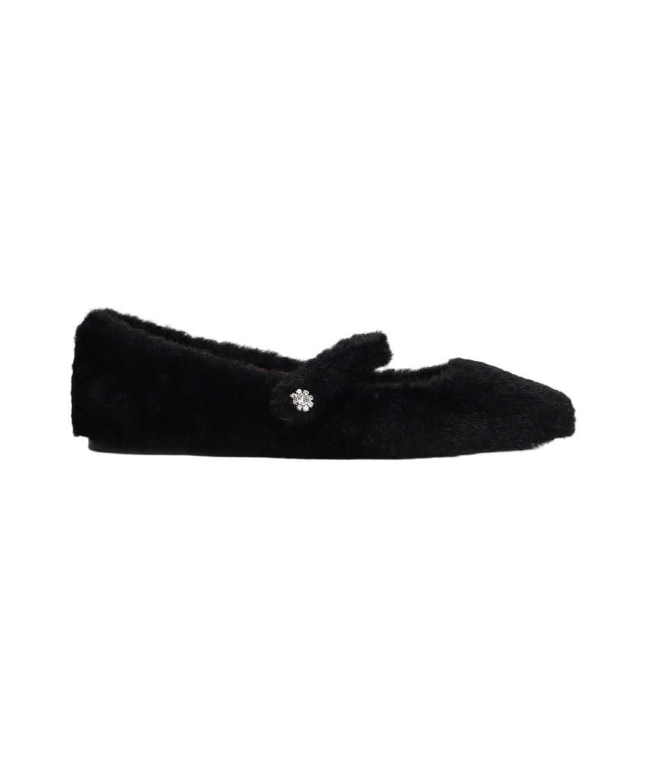 Black flats with fur top