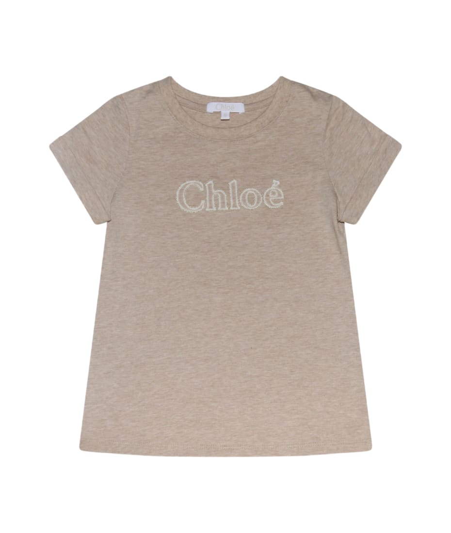 Chloé Beige Cotton T-shirt - BEIGE ANTICO