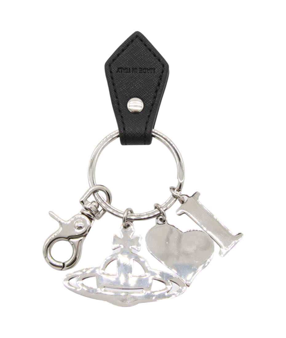 Vivienne Westwood Black Leather And Metal I Love Orb Keyring