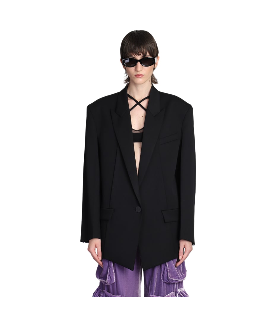 ボトムスその他 The Attico Tailored Black Lambskin Blazer With Notched THE ATTICO Glen Blazer in Black | FWRD