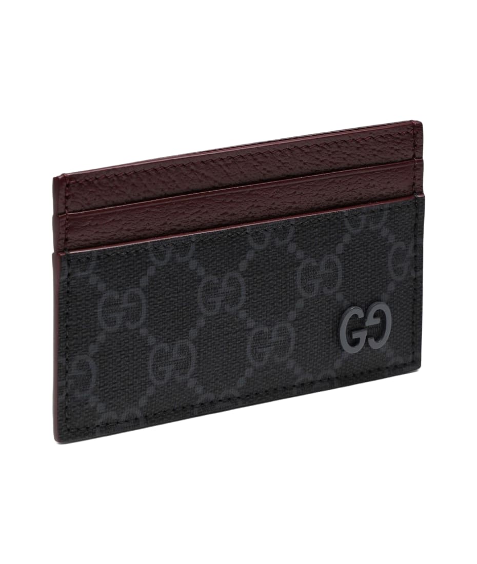 【送料&関税込】Gucci Leather And Gg Supreme Fabric Card Hol Gucci Gg Supreme Black/burgundy Fabric Card Holder