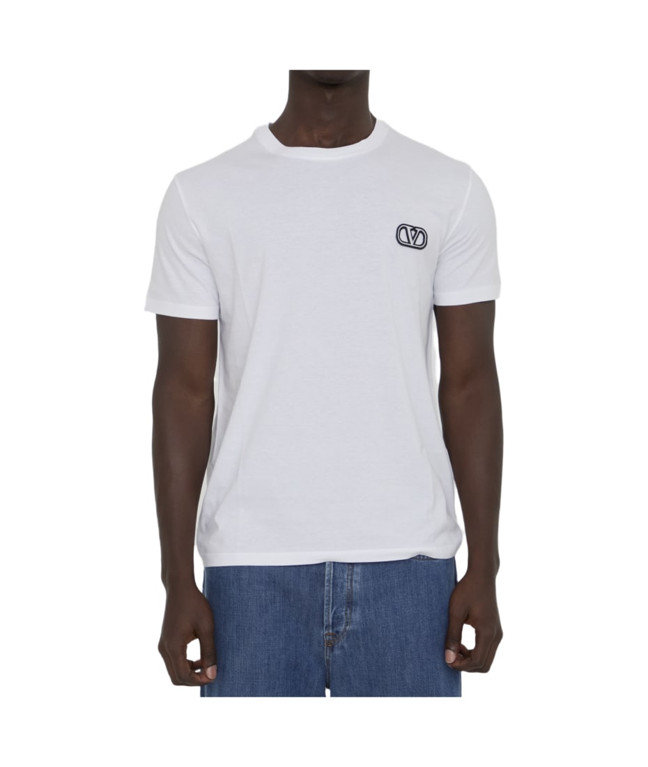 Tシャツ・カットソー VALENTINO Men T-shirt Ivory 7V3MG10VAQ8 A03 Valentino Garavani floral-appliqué Cotton T-shirt | White