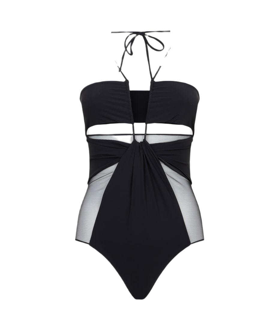 Black one piece swimsuit with sheer panels hotsell