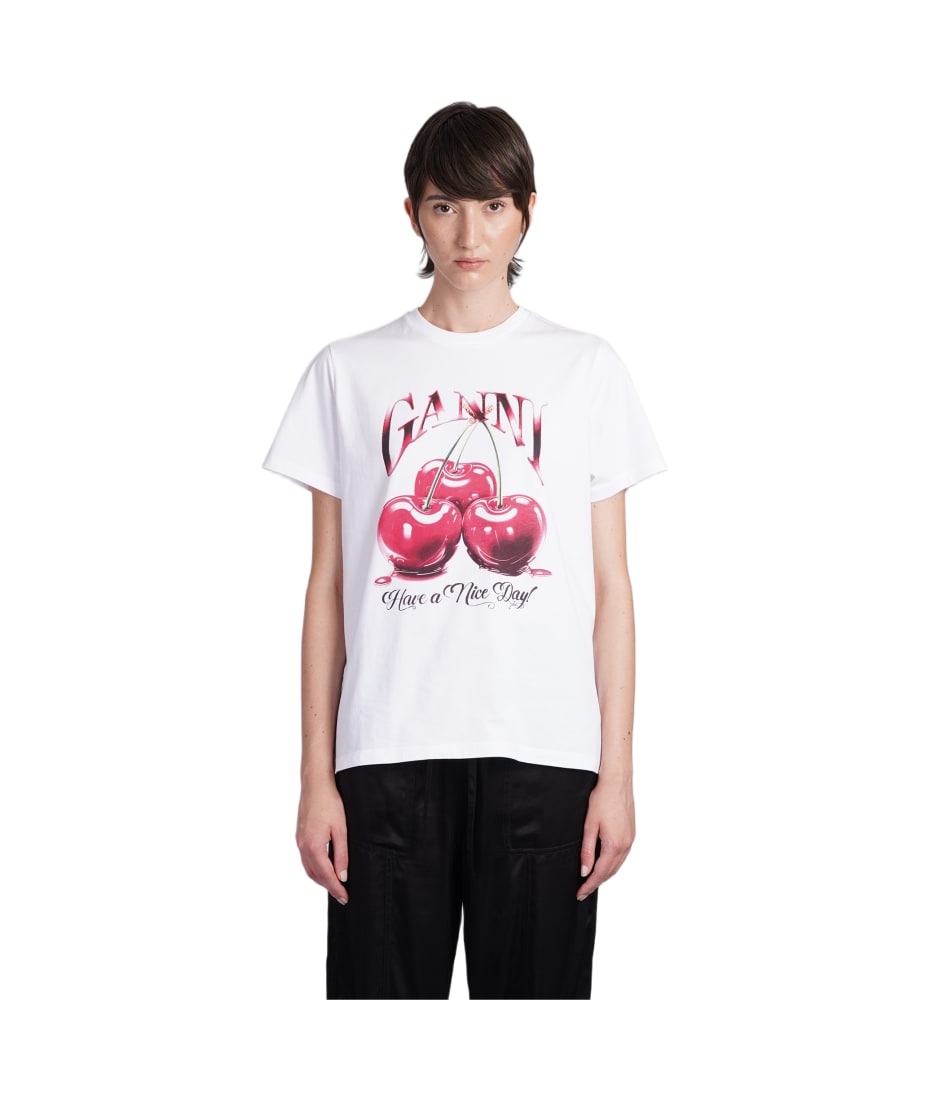 【関税・送料込み】GANNI T-SHIRTS WHITE COTTON T-SHIRT Ganni T-shirt In White Cotton | italist