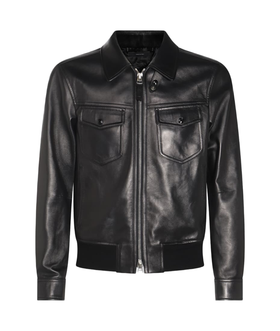 ジャケット TOM FORD SS25 Tom Ford Jackets (GI3005 FAX1340AW113) Tom Ford Black Leather Jacket | italist