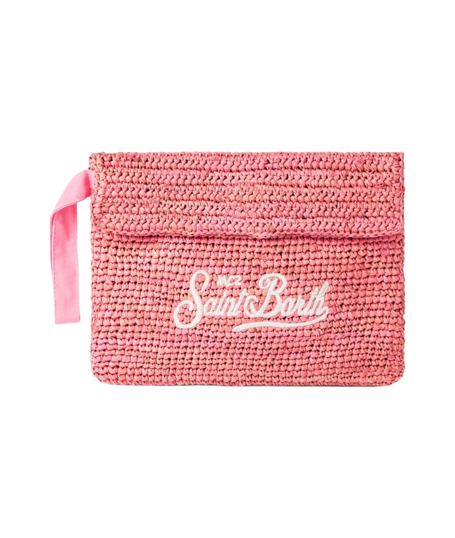MC2 Saint Barth Raffia Pink Pochette With Front Embroidery