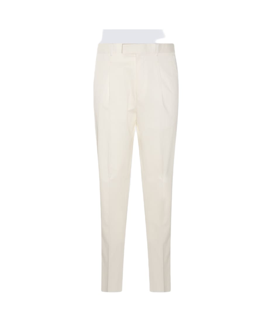 Zegna White Cotton Blend Trousers - White