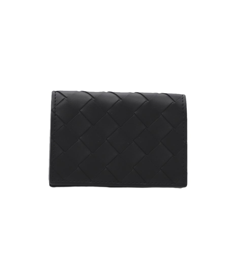 Bottega Veneta Business Card Case Wallet Black Intrecciato Leather