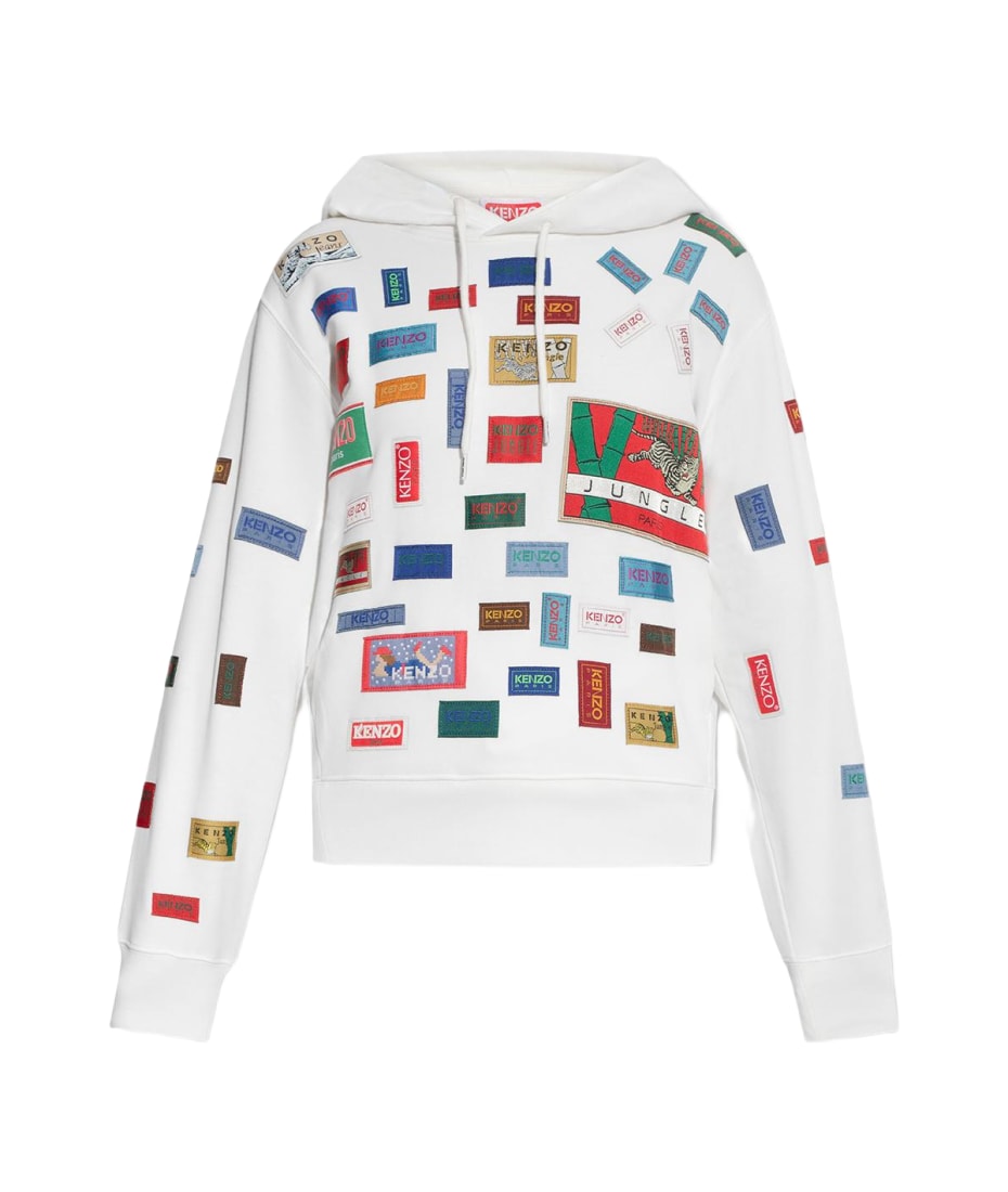 Kenzo Labels Printed Cotton Hoodie White