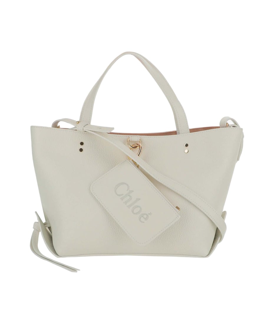 トートバッグ Chloe Structured White Handbag With Bold Branding Chloe White Leather Large Bay Satchel Bag | Yoogi's Closet
