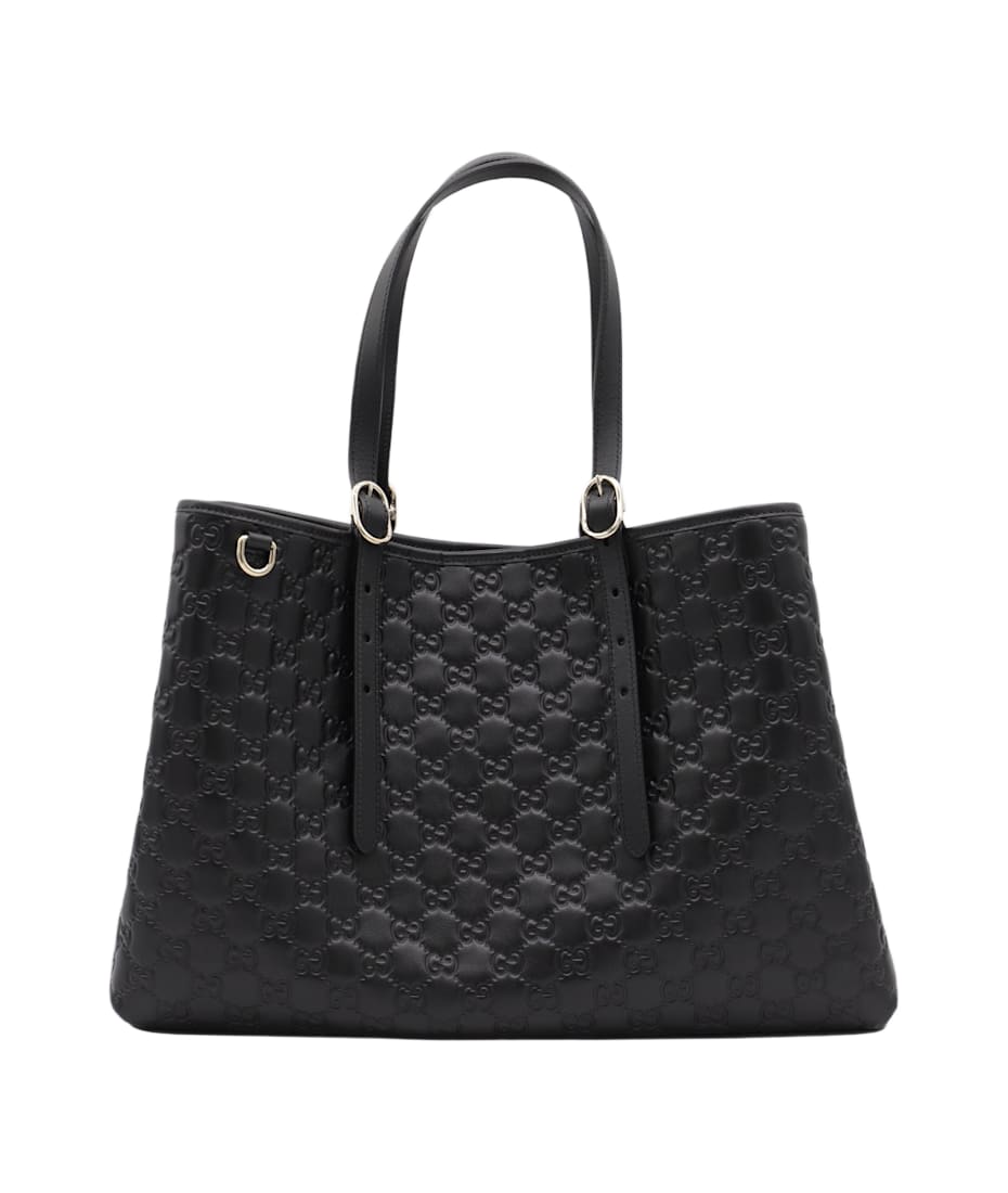 トートバッグ GUCCI BLACK LEATHER EMBLEM BIG TOTES Gucci Black Leather Emblem Big Totes | italist