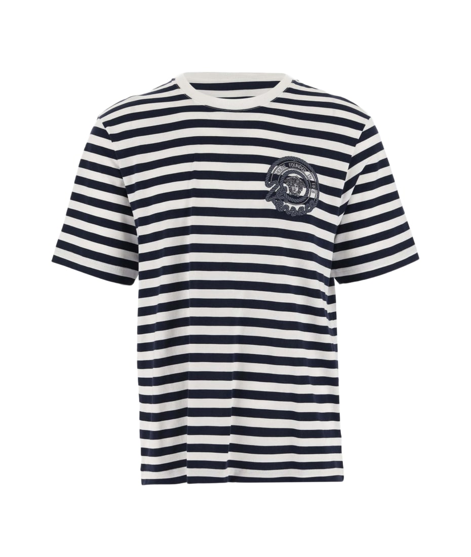 Versace Striped Cotton T-shirt With Logo | italist
