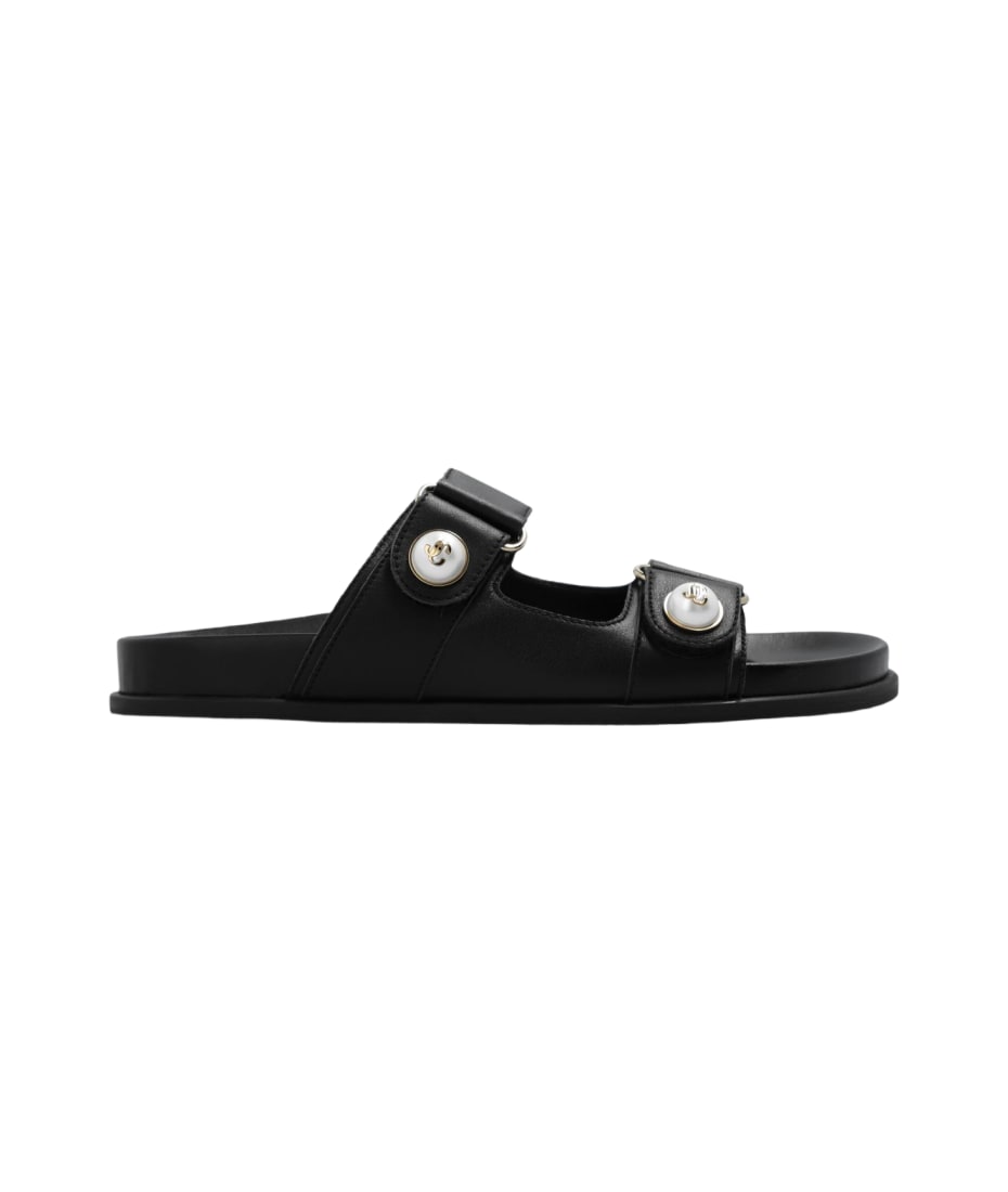 Jimmy Choo【関税送料込】Fayence レザーサンダル 25mm JIMMY CHOO Fayence faux pearl-embellished leather slides