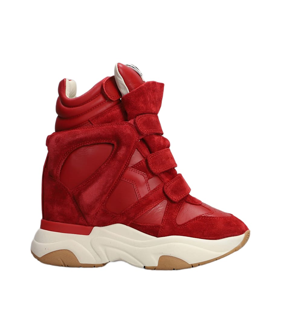 Isabel Marant Balskee Sneakers In Red Suede And Leather