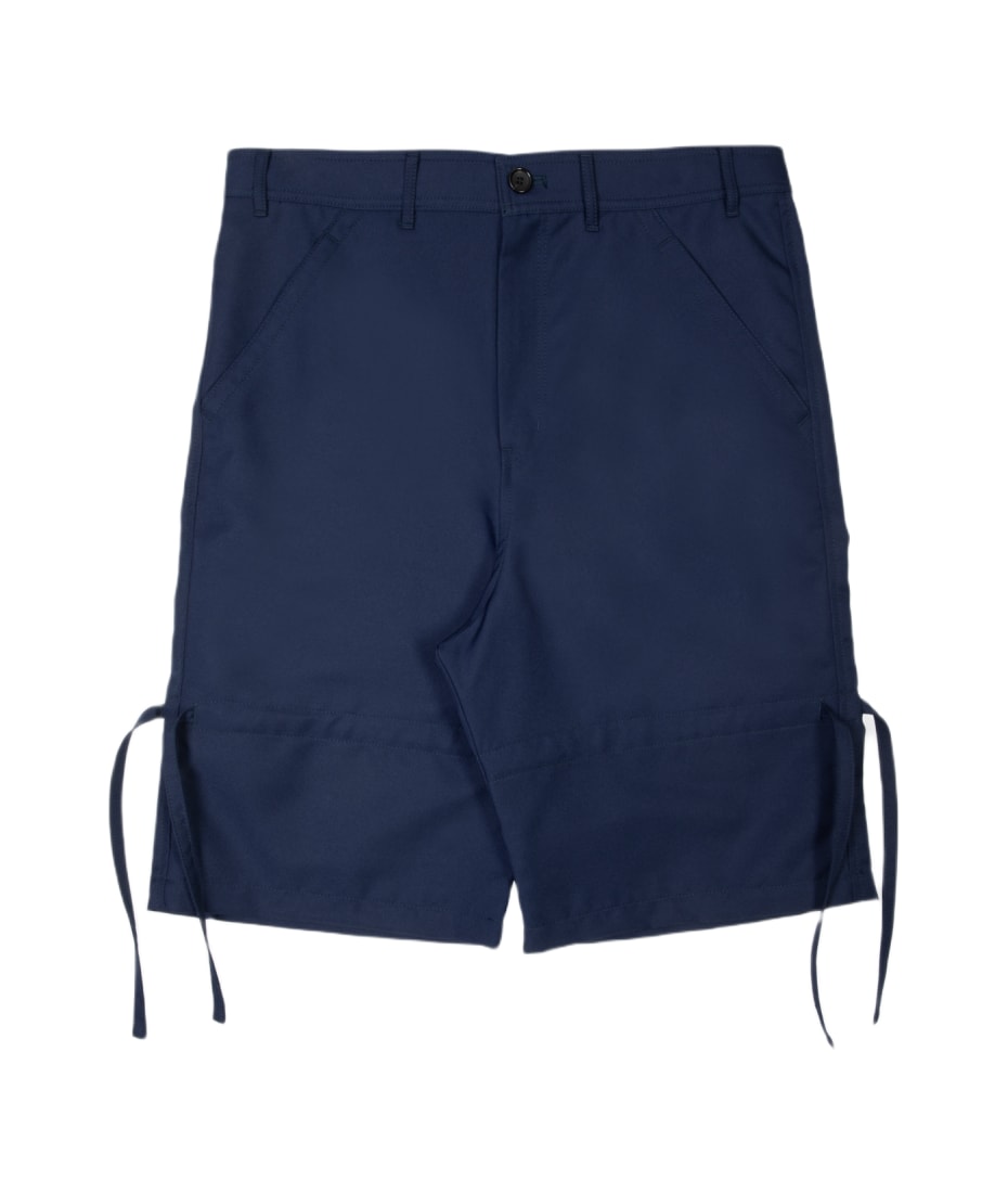 Comme des Garcons Shirt Boy Mens Pants Woven Navy Blue Baggy Shorts with Ribbons Detail Men