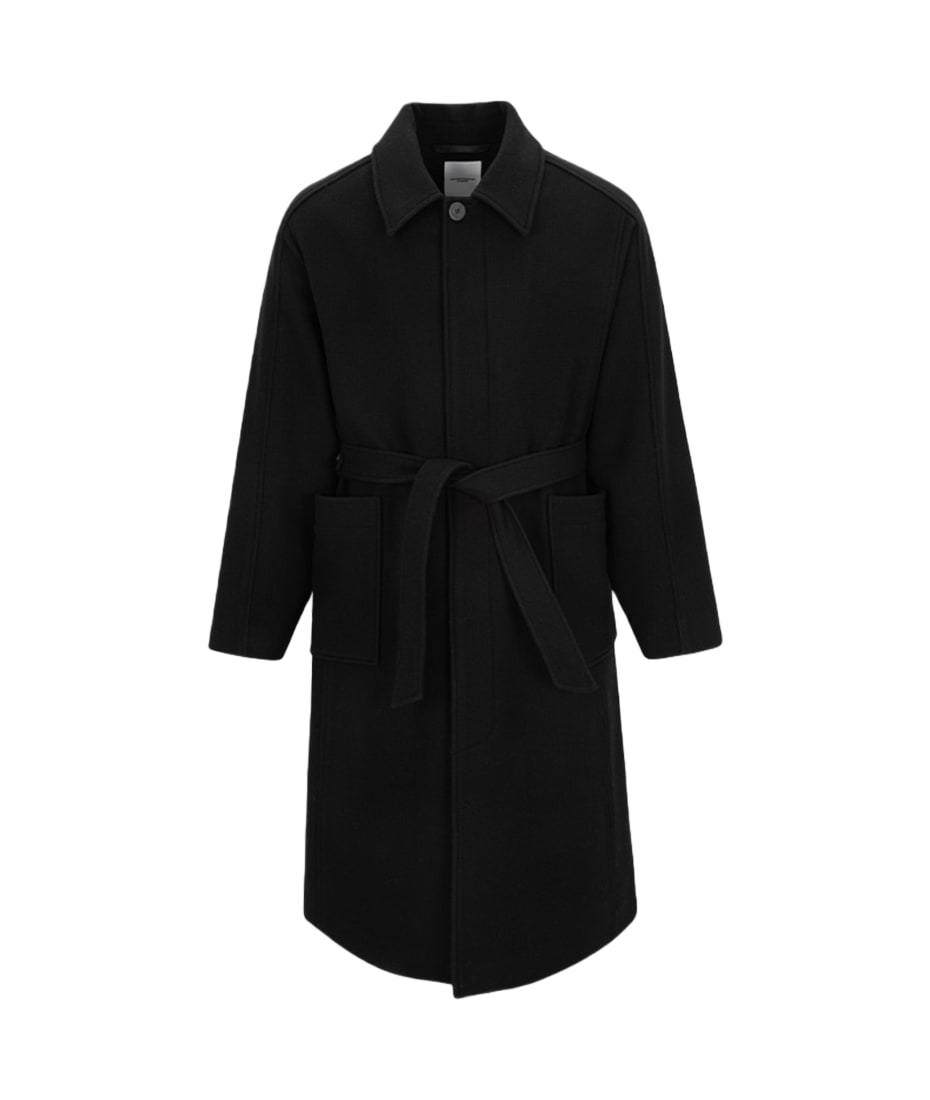 Le 17 Septembre Balmacaan Coat Black wool belted coat - Balmacaan