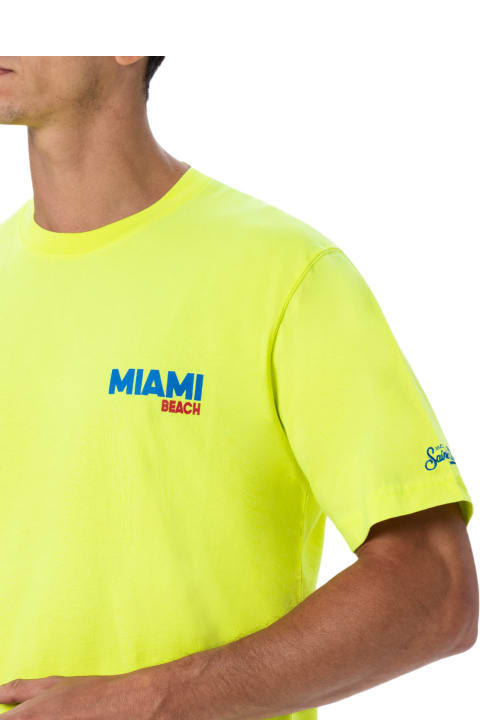Homeware MC2 Saint Barth Man Cotton T-shirt With Miami Beach Postcard Placed Print