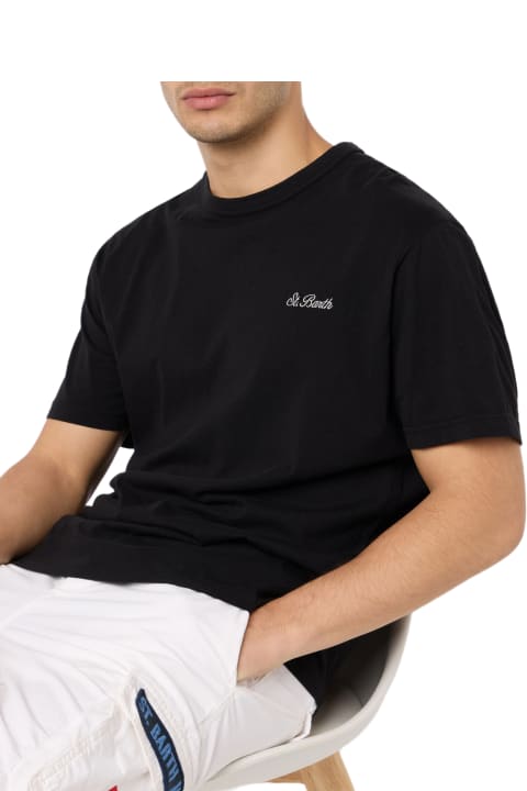 Homeware MC2 Saint Barth Man Black Cotton Jersey T-shirt Dover With St. Barth Embroidery