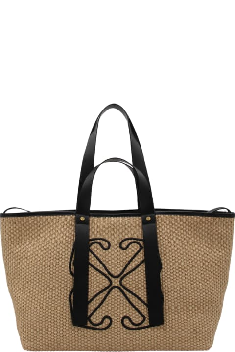 Off-White for Women Off-White Beige Raffia And Black Leather Arrows Tote Bag