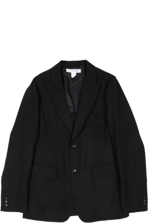 メンズ Comme des Garçons Shirtのコート＆ジャケット Comme des Garçons Shirt Mens Jacket Woven Black wool patchwork blazer with peak lapel