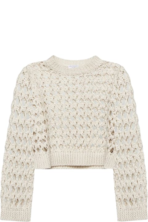 Sweaters for Women Brunello Cucinelli Crochet Knit Cropped Sweater