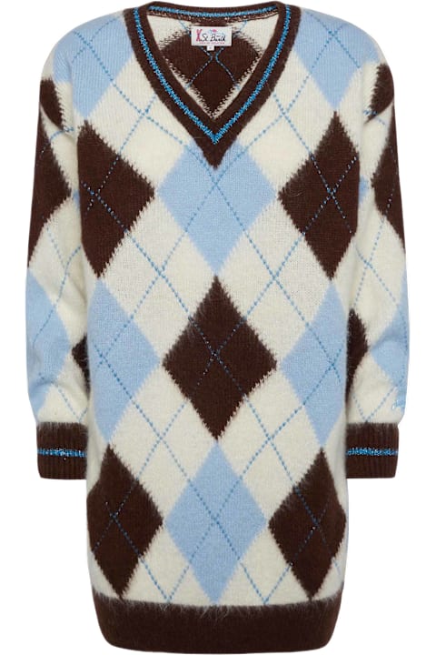 Homeware MC2 Saint Barth Woman Ultra Soft Knit Dress With Argyle Jacquard