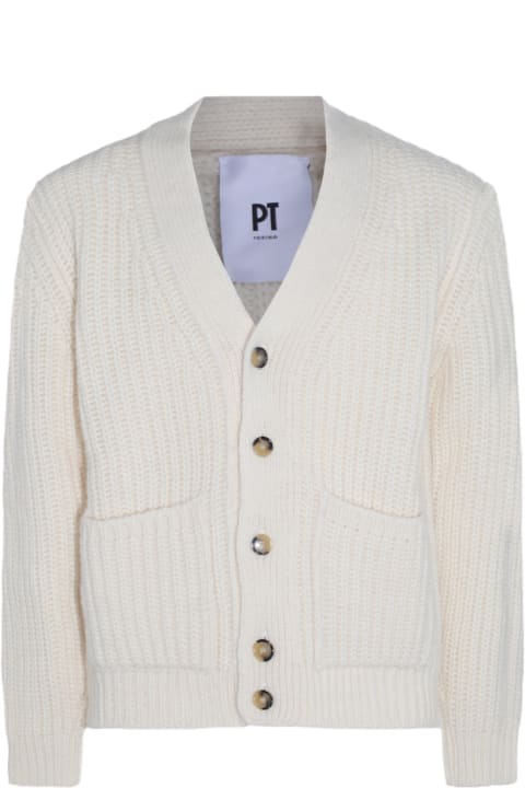 PT01 Clothing for Men PT01 Beige Wool Blend Cardigan