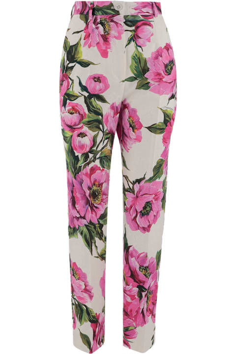 Dolce & Gabbana Sale for Women Dolce & Gabbana Peony Print Stretch Cotton Pants