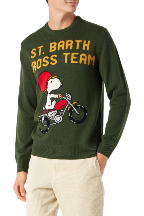 MC2 Saint Barth for Men MC2 Saint Barth Man Military Green Sweater With Snoopy Print | Peanuts Special Edition