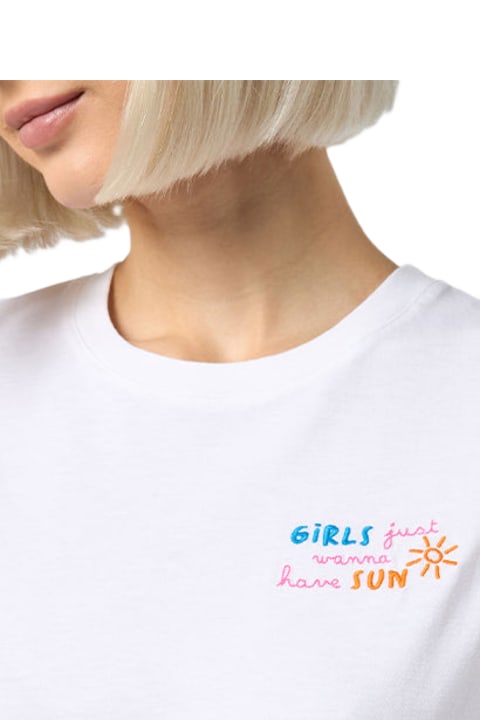 أدوات منزلية MC2 Saint Barth Woman Cotton Jersey Crewneck T-shirt Emilie With Girls Just Wanna Have Sun Embroidery