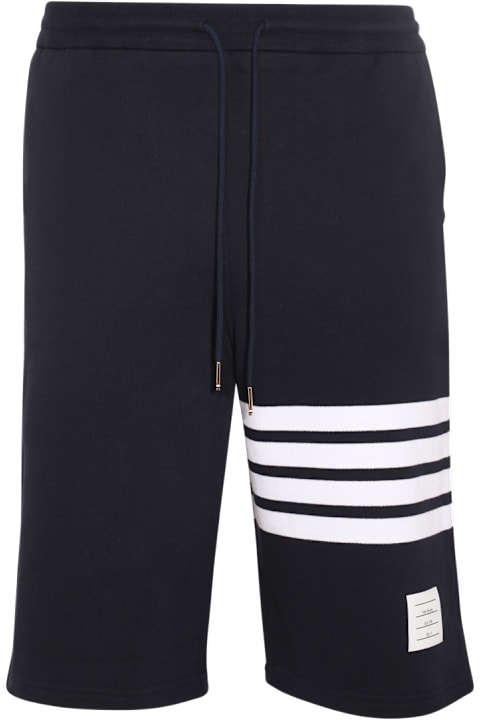 Thom Browne for Men Thom Browne Navy Blue And White Cotton Bermuda Shorts