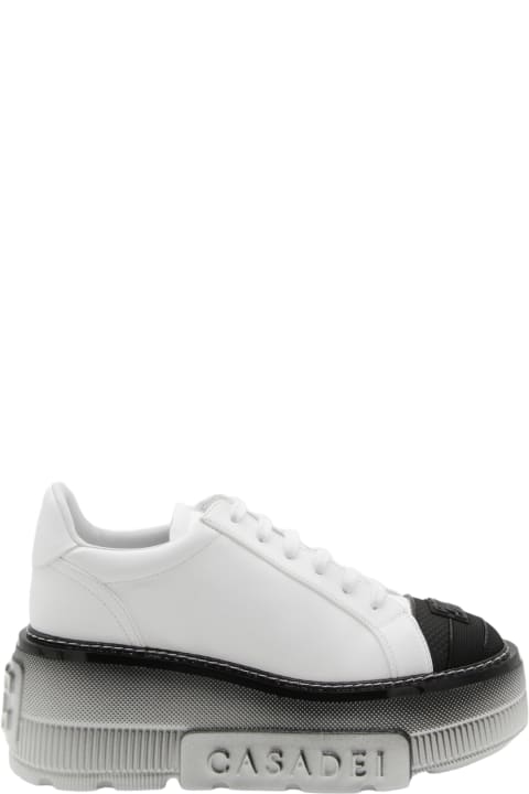 Casadei Wedges for Women Casadei White And Black Leather Sneakers