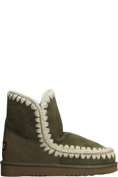Homeware Mou Eskimo 18 Low Heels Ankle Boots In Green Suede